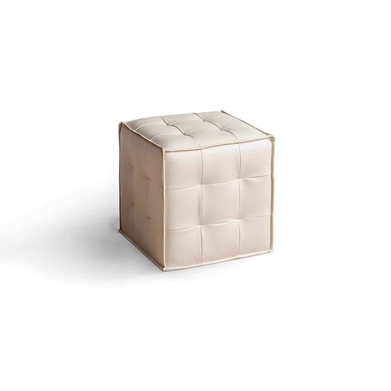 Modern Minimalist Top Grain Leather Pine Wood Foam Sponge PVC Space-Saving Highly Practical Versatile Cube Square Ottoman Backless Armless Vanity Stool For Bedroom