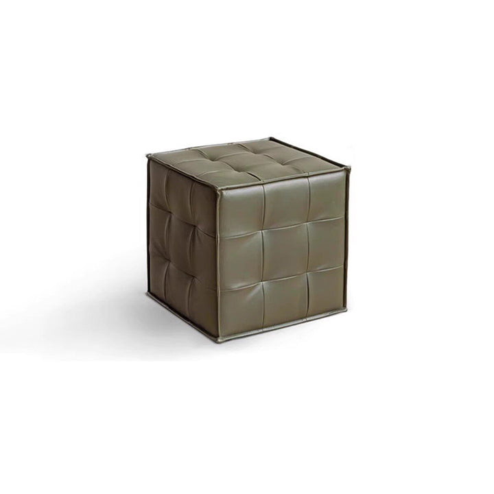 Modern Minimalist Top Grain Leather Pine Wood Foam Sponge PVC Space-Saving Highly Practical Versatile Cube Square Ottoman Backless Armless Vanity Stool For Bedroom