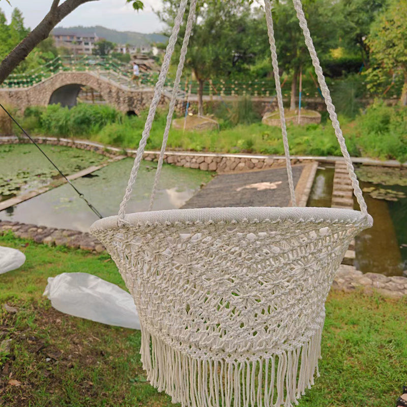 Contemporary Nordic Poly-Cotton Rope Iron Round Hanging Egg Chair Backrest Armrest Hanging Chair For Garden