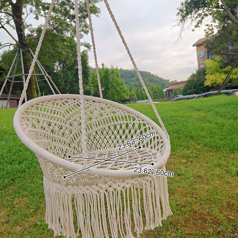 Contemporary Nordic Poly-Cotton Rope Iron Round Hanging Egg Chair Backrest Armrest Hanging Chair For Garden