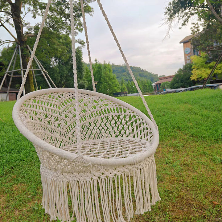 Contemporary Nordic Poly-Cotton Rope Iron Round Hanging Egg Chair Backrest Armrest Hanging Chair For Garden
