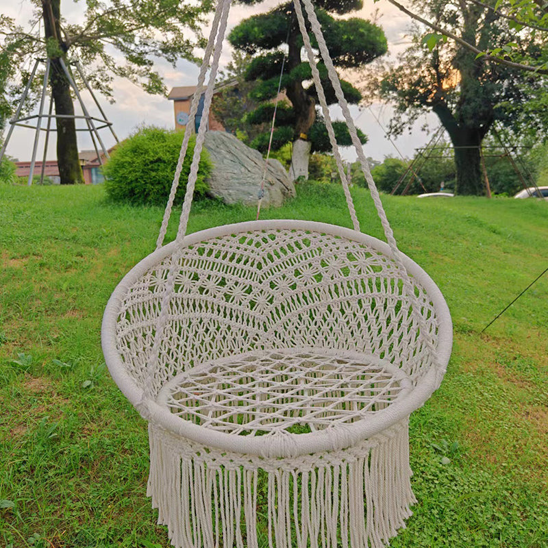 Contemporary Nordic Poly-Cotton Rope Iron Round Hanging Egg Chair Backrest Armrest Hanging Chair For Garden