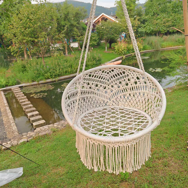 Contemporary Nordic Poly-Cotton Rope Iron Round Hanging Egg Chair Backrest Armrest Hanging Chair For Garden