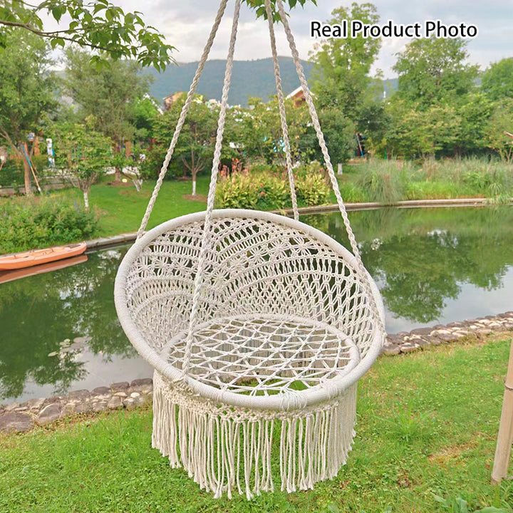 Contemporary Nordic Poly-Cotton Rope Iron Round Hanging Egg Chair Backrest Armrest Hanging Chair For Garden