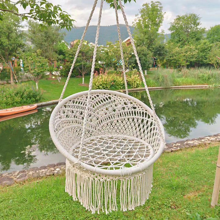 Contemporary Nordic Poly-Cotton Rope Iron Round Hanging Egg Chair Backrest Armrest Hanging Chair For Garden