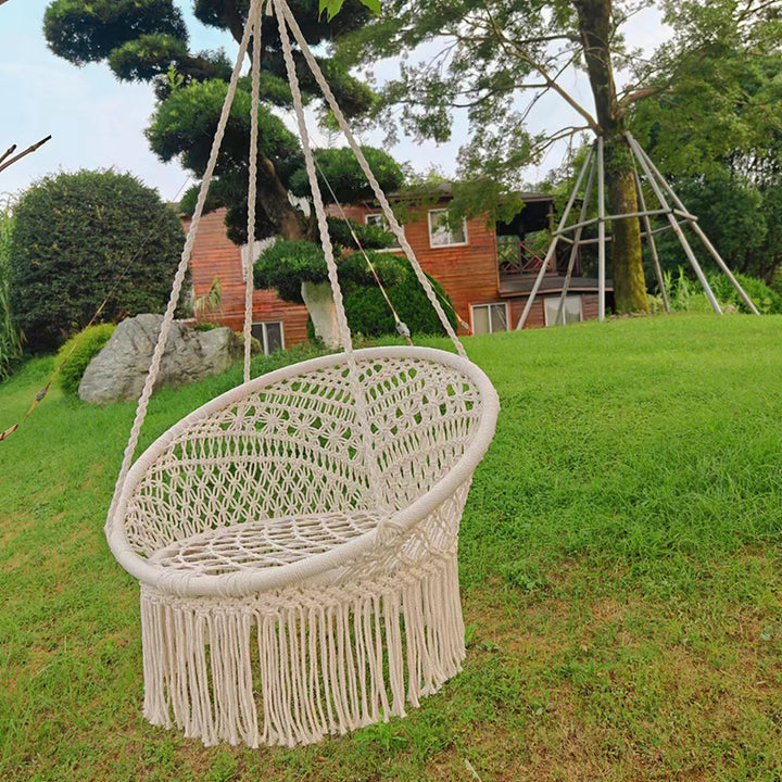 Contemporary Nordic Poly-Cotton Rope Iron Round Hanging Egg Chair Backrest Armrest Hanging Chair For Garden