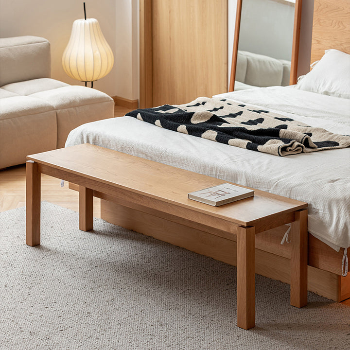 Modern Minimalist Cherry Wood &amp; Beech Wood Decorative Rectangular Backless Armless Bench For Entryway &amp; Dining Room
