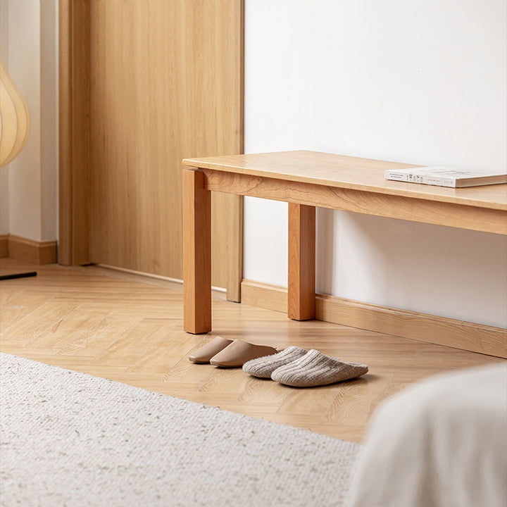 Modern Minimalist Cherry Wood &amp; Beech Wood Decorative Rectangular Backless Armless Bench For Entryway &amp; Dining Room