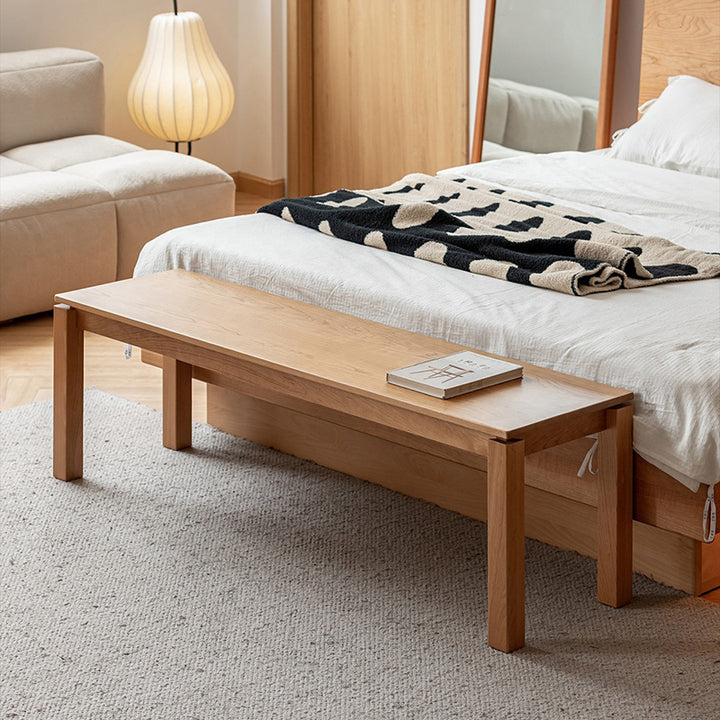 Modern Minimalist Cherry Wood &amp; Beech Wood Decorative Rectangular Backless Armless Bench For Entryway &amp; Dining Room