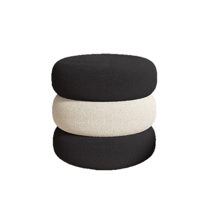 Modern Minimalist Sherpa Fabric Pine Wood Foam Sponge Upholstered Round With Thick Cushioned Seat Decorative Vanity Stool For Bedroom