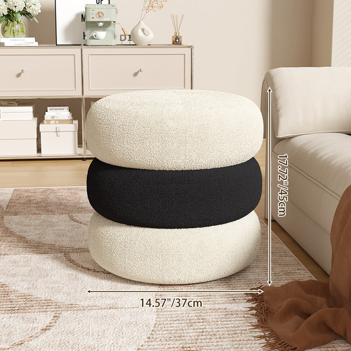 Modern Minimalist Sherpa Fabric Pine Wood Foam Sponge Upholstered Round With Thick Cushioned Seat Decorative Vanity Stool For Bedroom