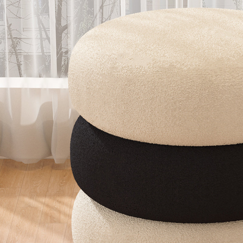 Modern Minimalist Sherpa Fabric Pine Wood Foam Sponge Upholstered Round With Thick Cushioned Seat Decorative Vanity Stool For Bedroom