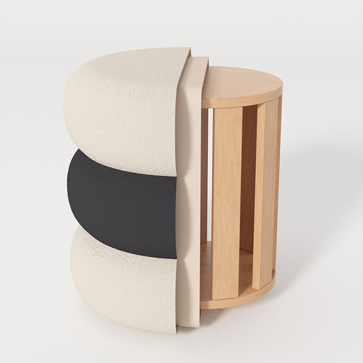 Modern Minimalist Sherpa Fabric Pine Wood Foam Sponge Upholstered Round With Thick Cushioned Seat Decorative Vanity Stool For Bedroom