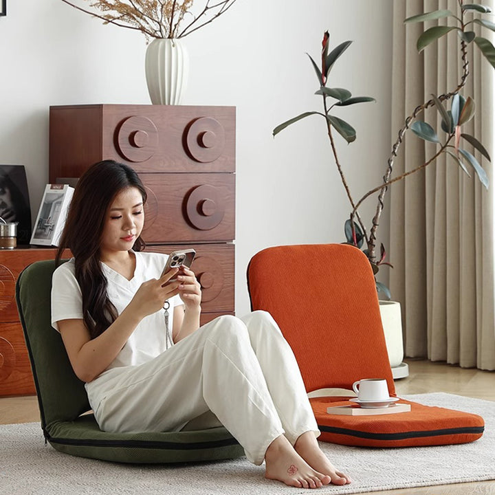 Modern Minimalist Corduroy Fabric Iron Steel Tube Square Foldable Adjustable With 5-Position Backrest Armless Low Stool For Living Room