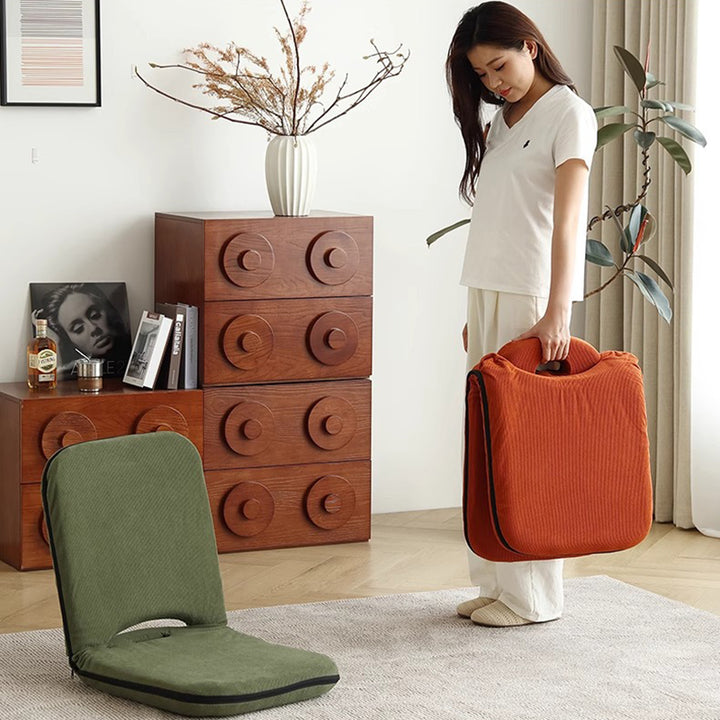 Modern Minimalist Corduroy Fabric Iron Steel Tube Square Foldable Adjustable With 5-Position Backrest Armless Low Stool For Living Room