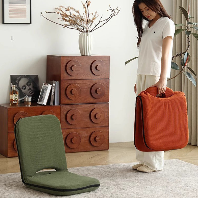 Modern Minimalist Corduroy Fabric Iron Steel Tube Square Foldable Adjustable With 5-Position Backrest Armless Low Stool For Living Room