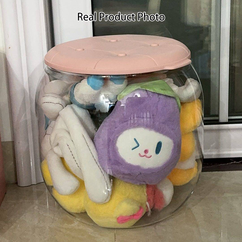 Modern Minimalist PP &amp; PET Transparent Storage Ottoman Space-Saving Stackable Round With Lid Backless Armless Storage Stool For Living Room