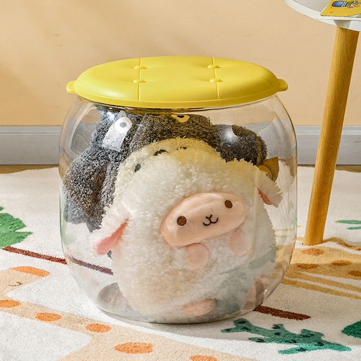 Modern Minimalist PP &amp; PET Transparent Storage Ottoman Space-Saving Stackable Round With Lid Backless Armless Storage Stool For Living Room