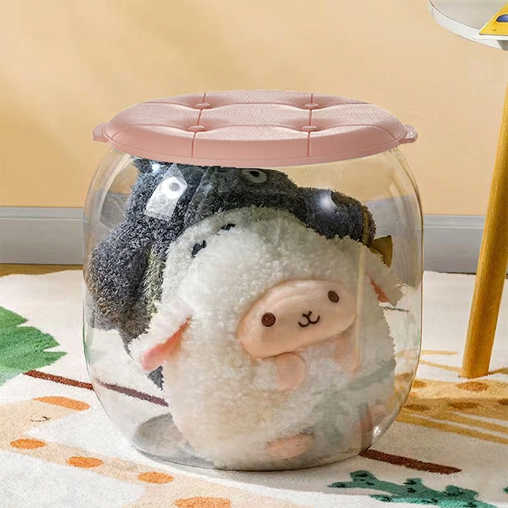 Modern Minimalist PP &amp; PET Transparent Storage Ottoman Space-Saving Stackable Round With Lid Backless Armless Storage Stool For Living Room