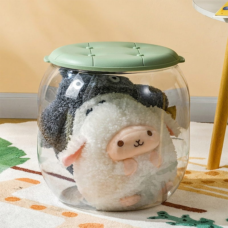 Modern Minimalist PP &amp; PET Transparent Storage Ottoman Space-Saving Stackable Round With Lid Backless Armless Storage Stool For Living Room