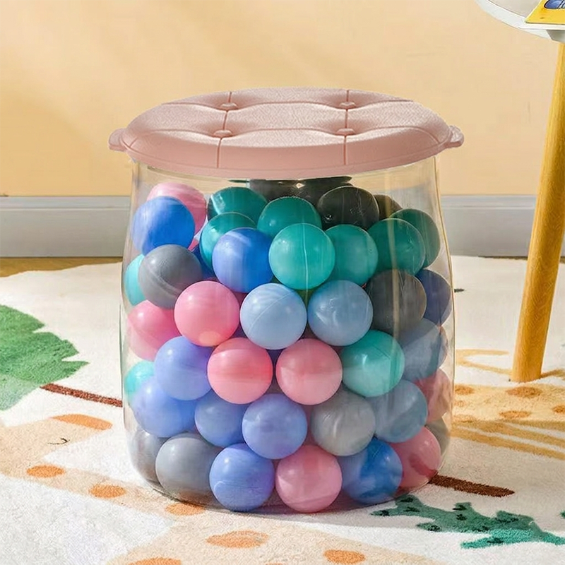 Modern Minimalist PP &amp; PET Transparent Storage Ottoman Space-Saving Stackable Round With Lid Backless Armless Storage Stool For Living Room