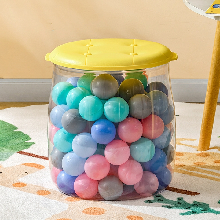 Modern Minimalist PP &amp; PET Transparent Storage Ottoman Space-Saving Stackable Round With Lid Backless Armless Storage Stool For Living Room