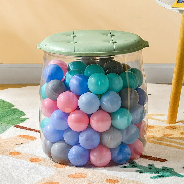 Modern Minimalist PP &amp; PET Transparent Storage Ottoman Space-Saving Stackable Round With Lid Backless Armless Storage Stool For Living Room