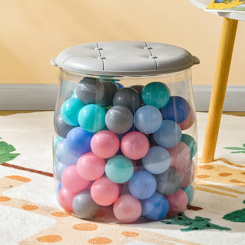 Modern Minimalist PP &amp; PET Transparent Storage Ottoman Space-Saving Stackable Round With Lid Backless Armless Storage Stool For Living Room