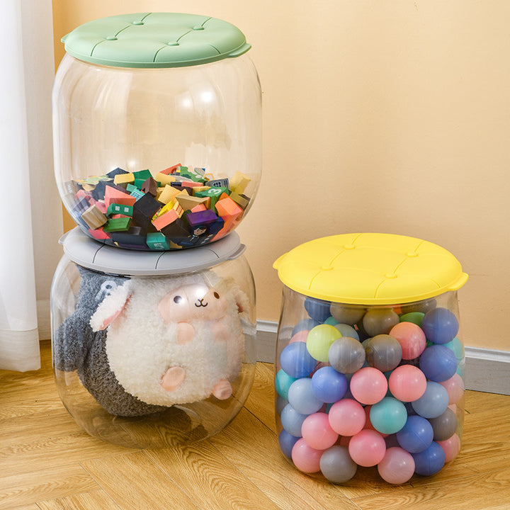 Modern Minimalist PP &amp; PET Transparent Storage Ottoman Space-Saving Stackable Round With Lid Backless Armless Storage Stool For Living Room