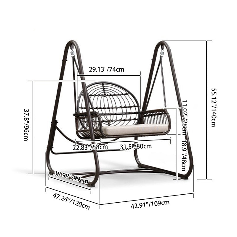 Modern Minimalist Faux Rattan Weaving Faux Leather Galvanized Tube Wicker Double Hanging Chair Decorative Basket Shaped Backrest Armrests For Outdoor Patio &amp; Garden