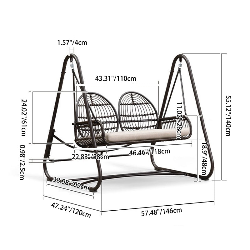 Modern Minimalist Faux Rattan Weaving Faux Leather Galvanized Tube Wicker Double Hanging Chair Decorative Basket Shaped Backrest Armrests For Outdoor Patio &amp; Garden