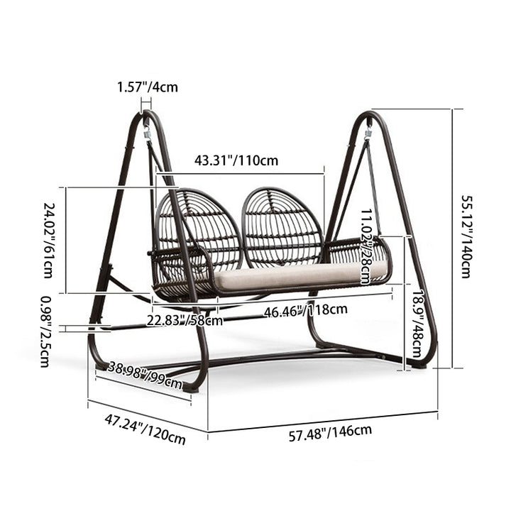 Modern Minimalist Faux Rattan Weaving Faux Leather Galvanized Tube Wicker Double Hanging Chair Decorative Basket Shaped Backrest Armrests For Outdoor Patio &amp; Garden