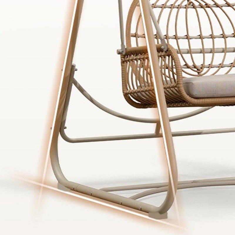 Modern Minimalist Faux Rattan Weaving Faux Leather Galvanized Tube Wicker Double Hanging Chair Decorative Basket Shaped Backrest Armrests For Outdoor Patio &amp; Garden