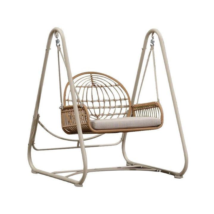 Modern Minimalist Faux Rattan Weaving Faux Leather Galvanized Tube Wicker Double Hanging Chair Decorative Basket Shaped Backrest Armrests For Outdoor Patio &amp; Garden