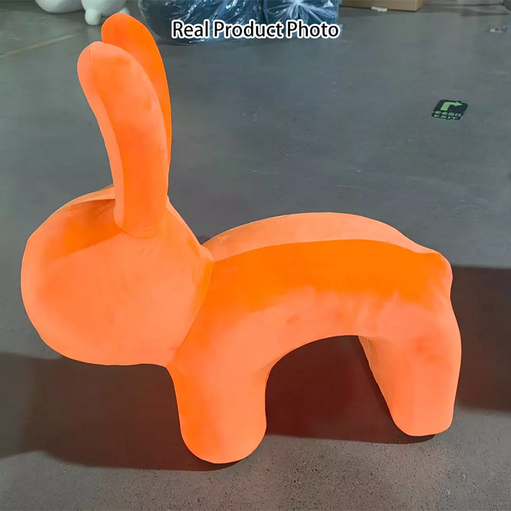 Modern Minimalist Ice Velvet Iron Rabbit-Shaped Upholstered Decorative Plush Animal Kids Backrest Armless Low Stool For Living Room