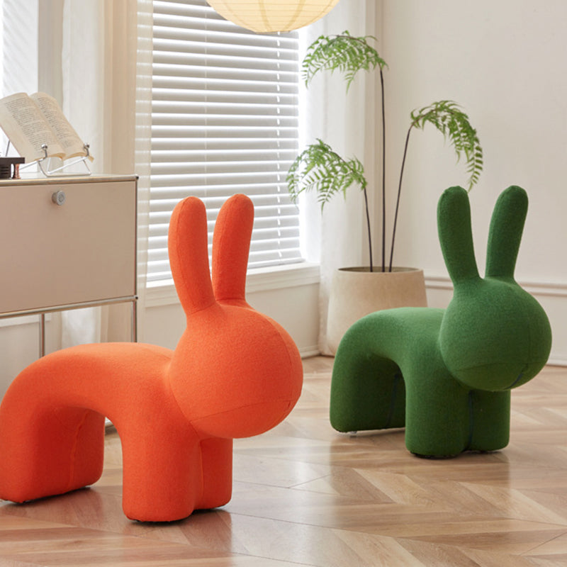 Modern Minimalist Ice Velvet Iron Rabbit-Shaped Upholstered Decorative Plush Animal Kids Backrest Armless Low Stool For Living Room