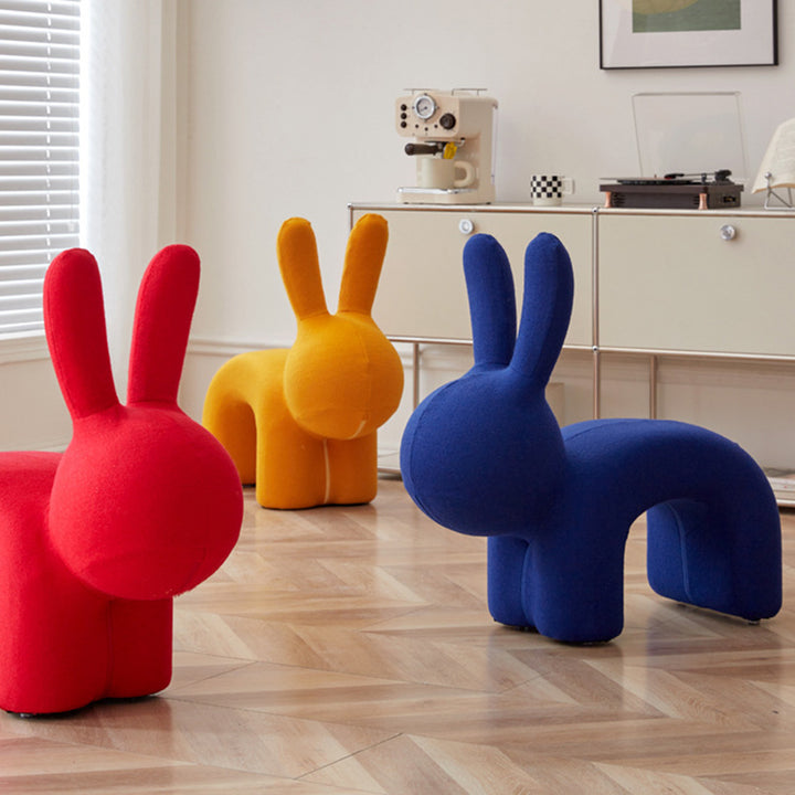 Modern Minimalist Ice Velvet Iron Rabbit-Shaped Upholstered Decorative Plush Animal Kids Backrest Armless Low Stool For Living Room