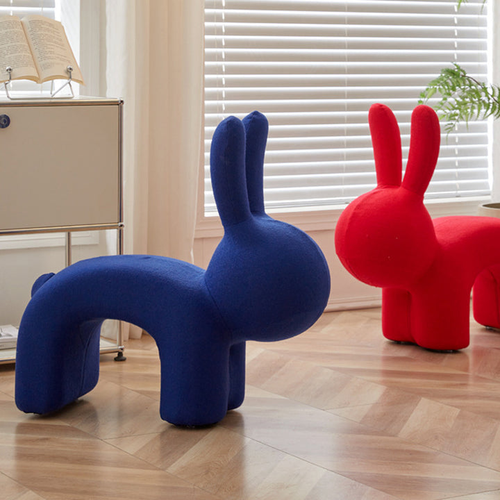 Modern Minimalist Ice Velvet Iron Rabbit-Shaped Upholstered Decorative Plush Animal Kids Backrest Armless Low Stool For Living Room