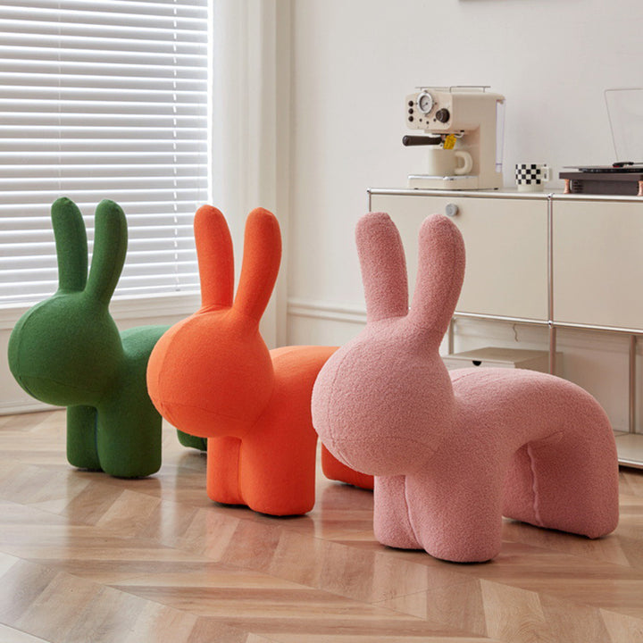 Modern Minimalist Ice Velvet Iron Rabbit-Shaped Upholstered Decorative Plush Animal Kids Backrest Armless Low Stool For Living Room