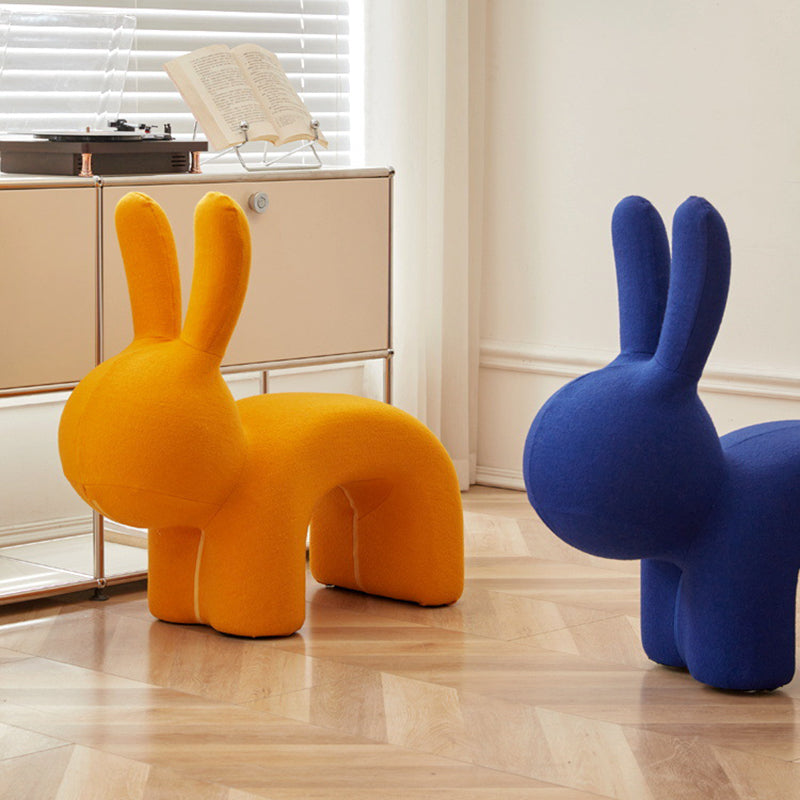 Modern Minimalist Ice Velvet Iron Rabbit-Shaped Upholstered Decorative Plush Animal Kids Backrest Armless Low Stool For Living Room
