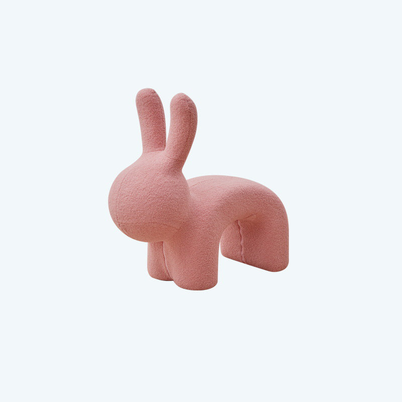 Modern Minimalist Ice Velvet Iron Rabbit-Shaped Upholstered Decorative Plush Animal Kids Backrest Armless Low Stool For Living Room