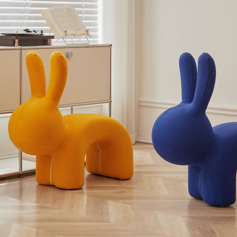 Modern Minimalist Ice Velvet Iron Rabbit-Shaped Upholstered Decorative Plush Animal Kids Backrest Armless Low Stool For Living Room