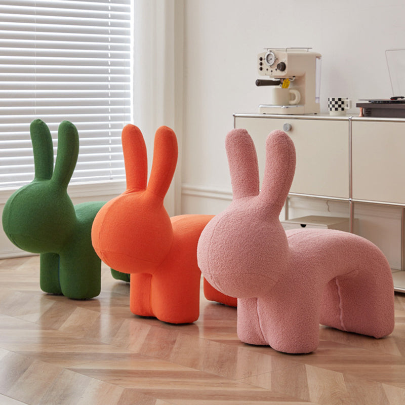 Modern Minimalist Ice Velvet Iron Rabbit-Shaped Upholstered Decorative Plush Animal Kids Backrest Armless Low Stool For Living Room