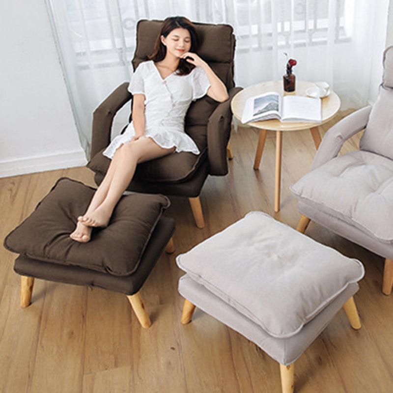Modern Minimalist Polyester Steel Rubberwood Foam Sponge &amp; PP Cotton Padded Cozy Fabric With Adjustable Backrest Armrest Accent Chair For Living Room