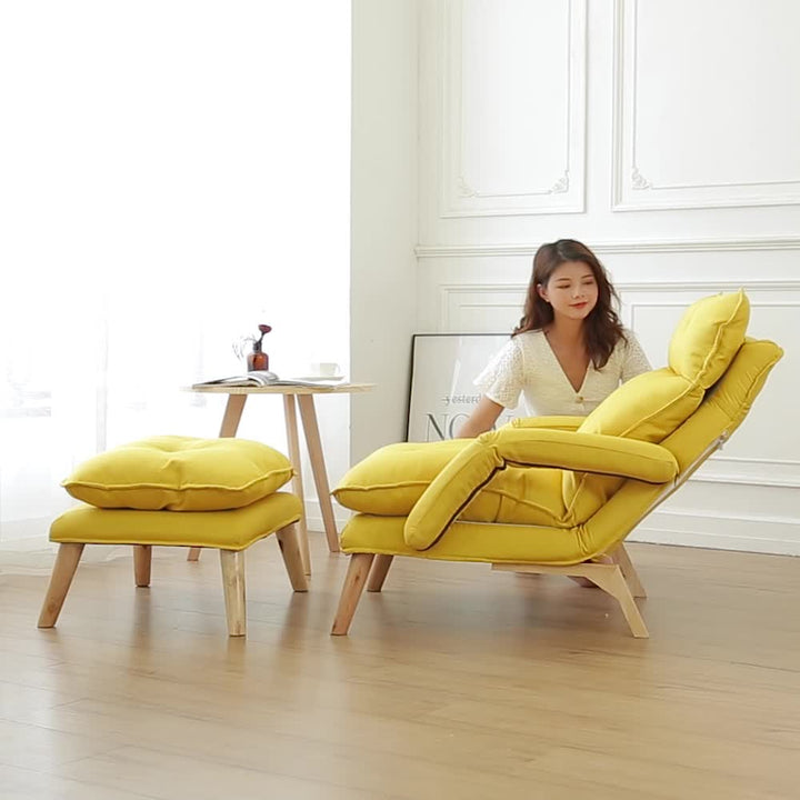 Modern Minimalist Polyester Steel Rubberwood Foam Sponge &amp; PP Cotton Padded Cozy Fabric With Adjustable Backrest Armrest Accent Chair For Living Room
