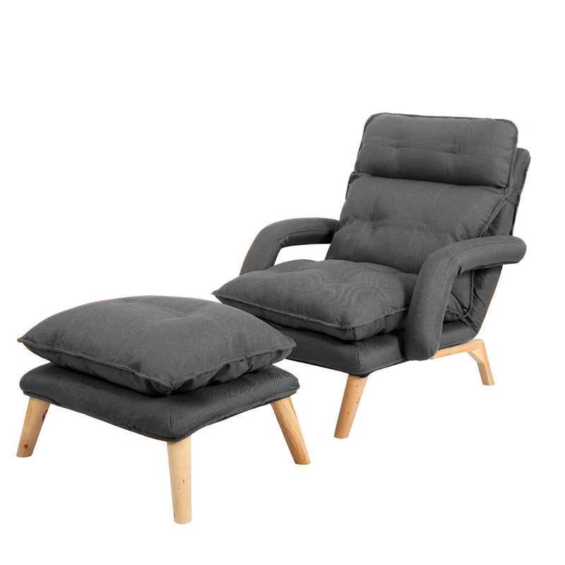 Modern Minimalist Polyester Steel Rubberwood Foam Sponge &amp; PP Cotton Padded Cozy Fabric With Adjustable Backrest Armrest Accent Chair For Living Room