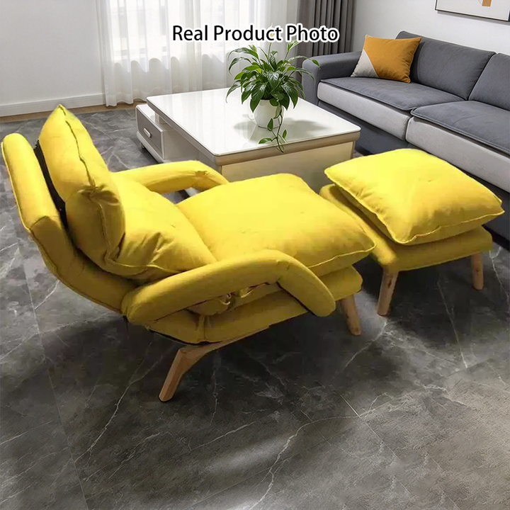Modern Minimalist Polyester Steel Rubberwood Foam Sponge &amp; PP Cotton Padded Cozy Fabric With Adjustable Backrest Armrest Accent Chair For Living Room