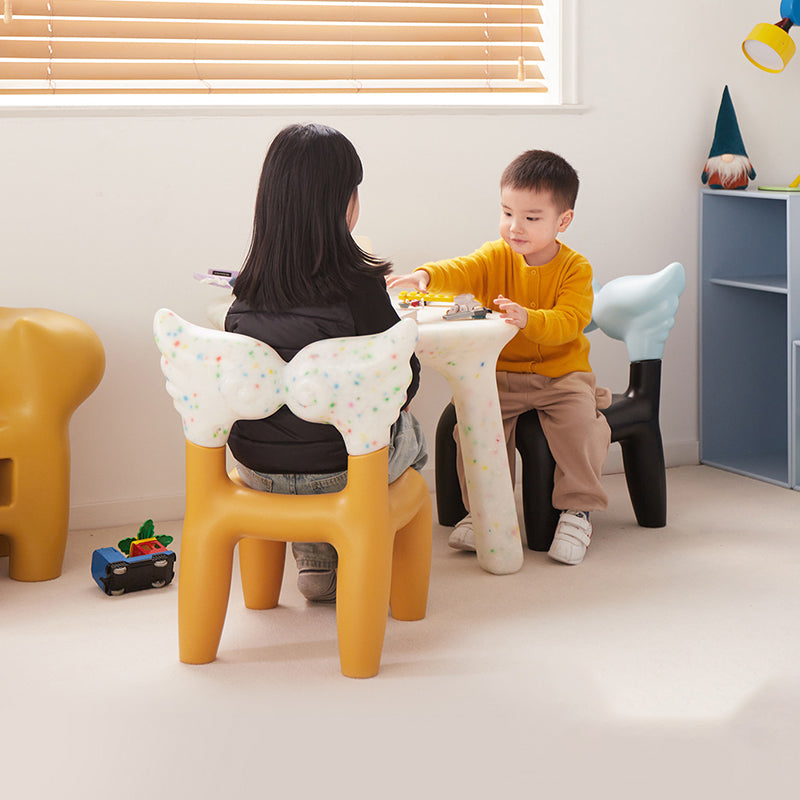 Modern Minimalist PE Plastic Decorative With Angel Wing Kids Backrest Armless Low Stool For Living Room