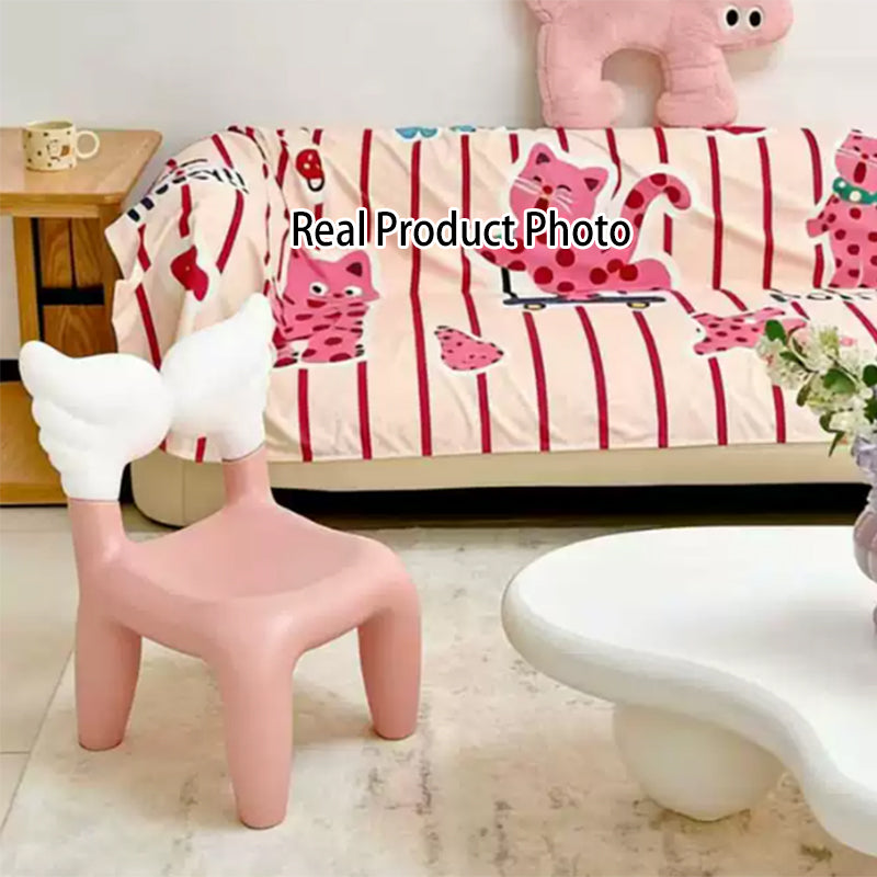 Modern Minimalist PE Plastic Decorative With Angel Wing Kids Backrest Armless Low Stool For Living Room