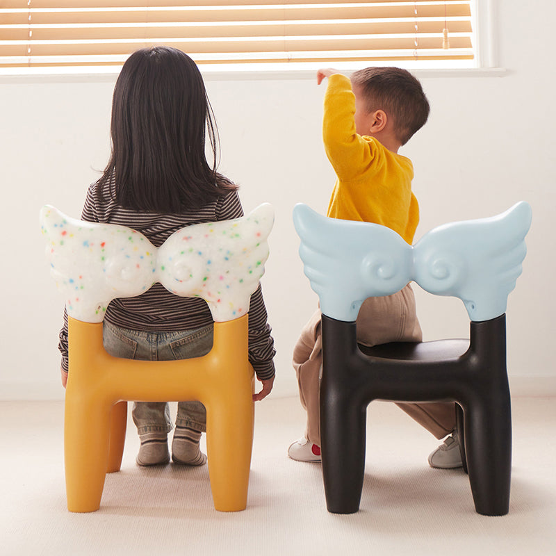 Modern Minimalist PE Plastic Decorative With Angel Wing Kids Backrest Armless Low Stool For Living Room